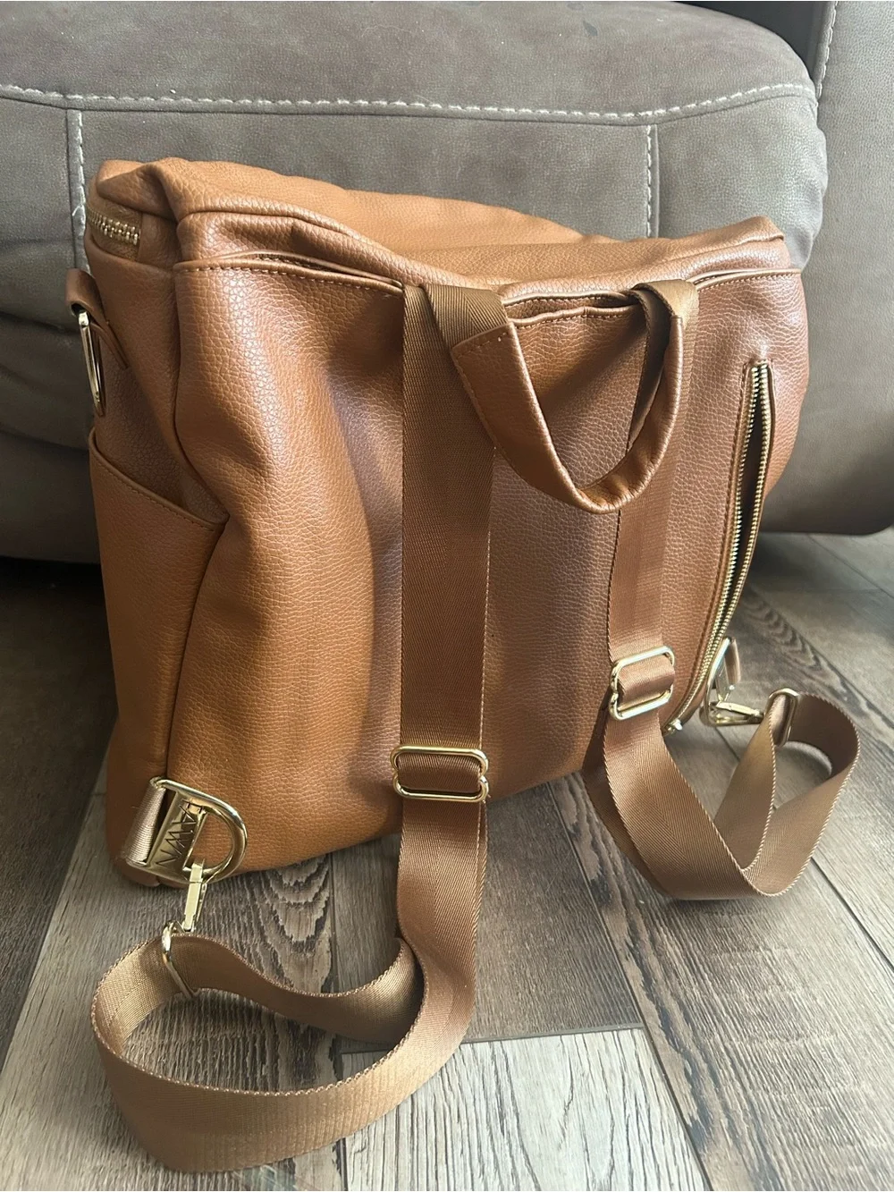 Fawn Design Original Brown Faux Leather Backpack Diaper Bag